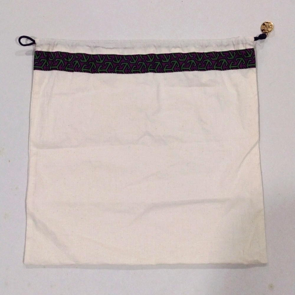 Tory Burch Off-White Colorful Drawstring Storage Dust Bag Sized 14 x 14.5-inch
